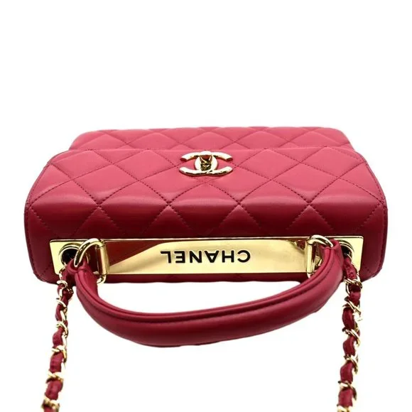 CHANEL  Trendy CC Top Handle Flap Quilted Leather Shoulder Bag Red - Picture 4 of 13